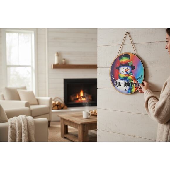 Snow Much Pride Snowman Sign | Rainbow Snowman Decor | LGBTQ Winter Wall Art - Picture 5 of 6